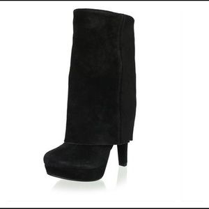 SCHUTZ Freida fold over black suede boots